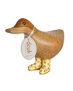 DCUK Natural Finish Ducky with Pastal and Gold Spotty Welly Boots-Yellow